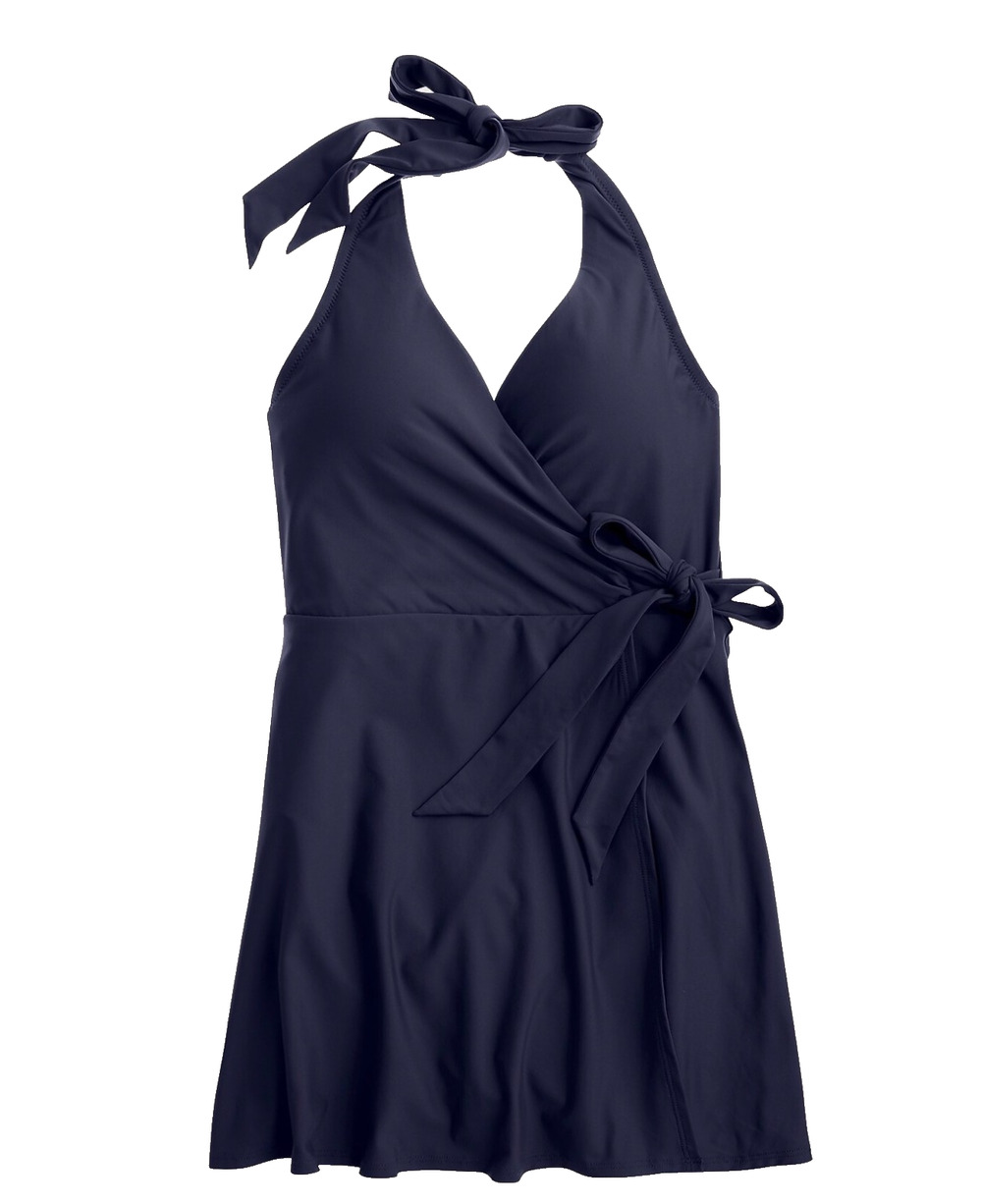 J.Crew NWT Halter Wrap Swim Dress Navy Size 8 One Piece Swimsuit Coastal Beach